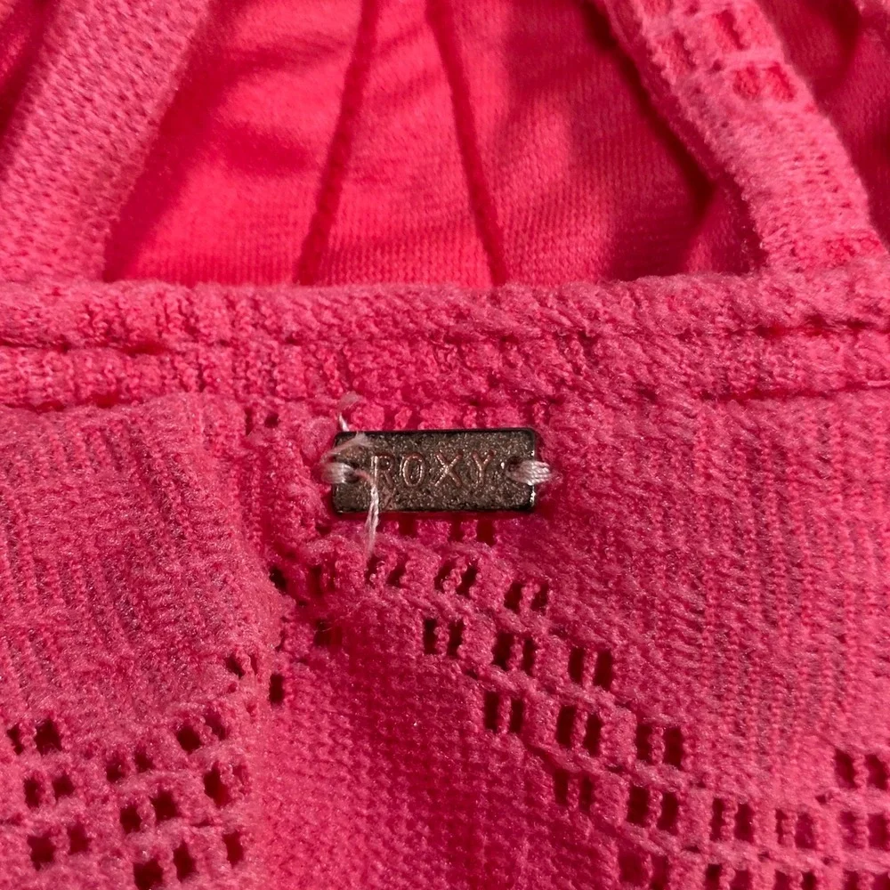 Roxy Bikini Top Women Small Pink Crochet Flounce Racerback Swimwear Beachwear